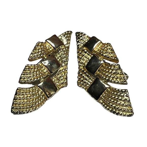 Vintage Coro Gold Tone Clip-On Earrings with Geometric Design - Picture 1 of 7